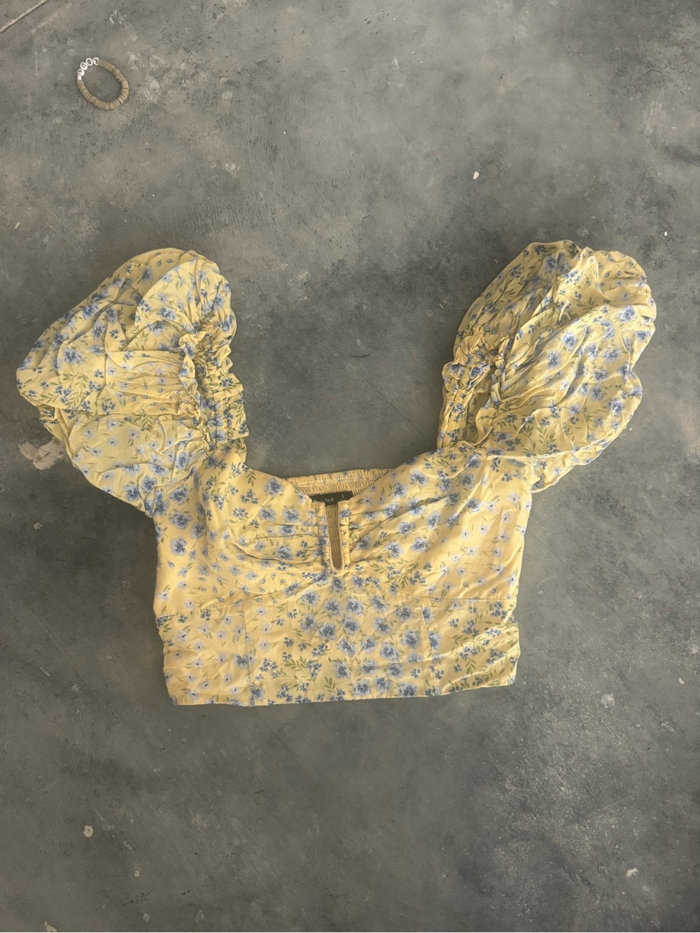 Abercrombie & Fitch Yellow Floral Puff-Sleeve Crop Top